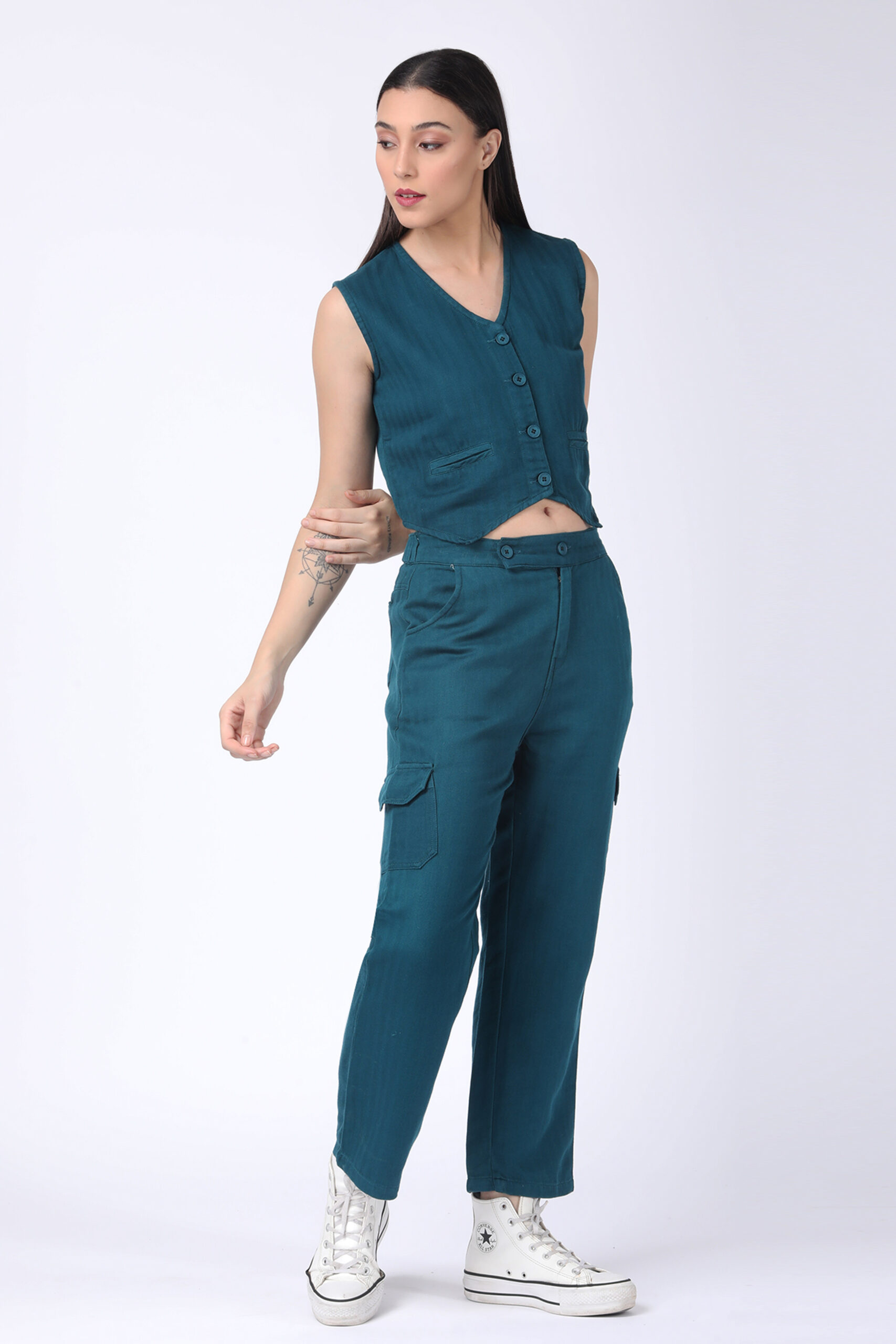 Women's Green Cotton Cargo Coord Set