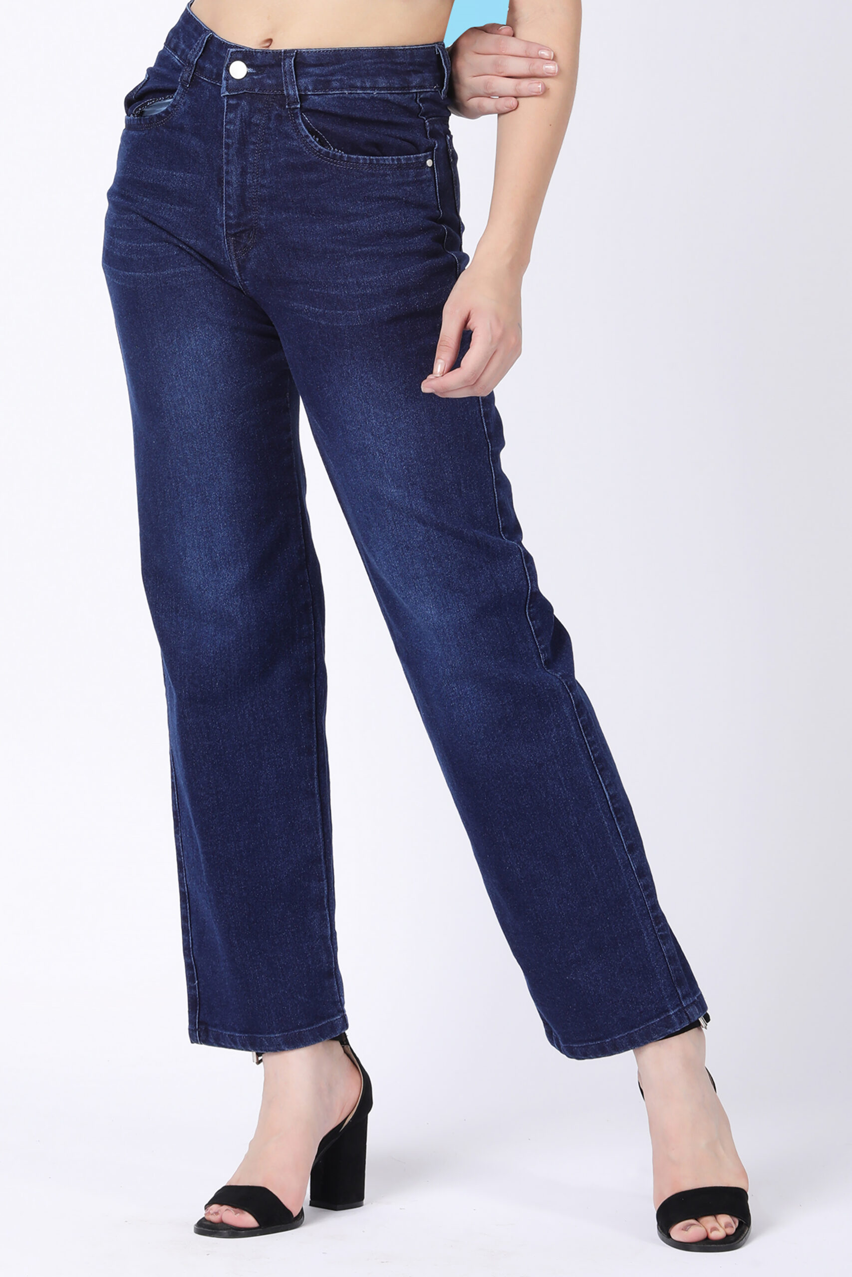 Women's Dark Blue High Waist Straight Fit Jeans