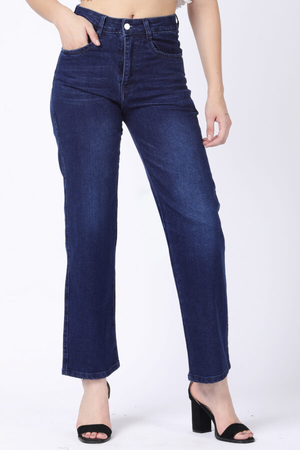 Women's Dark Blue High Waist Straight Fit Jeans