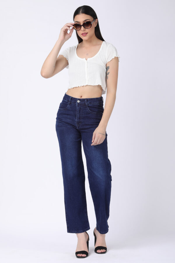 Women's Dark Blue High Waist Straight Fit Jeans