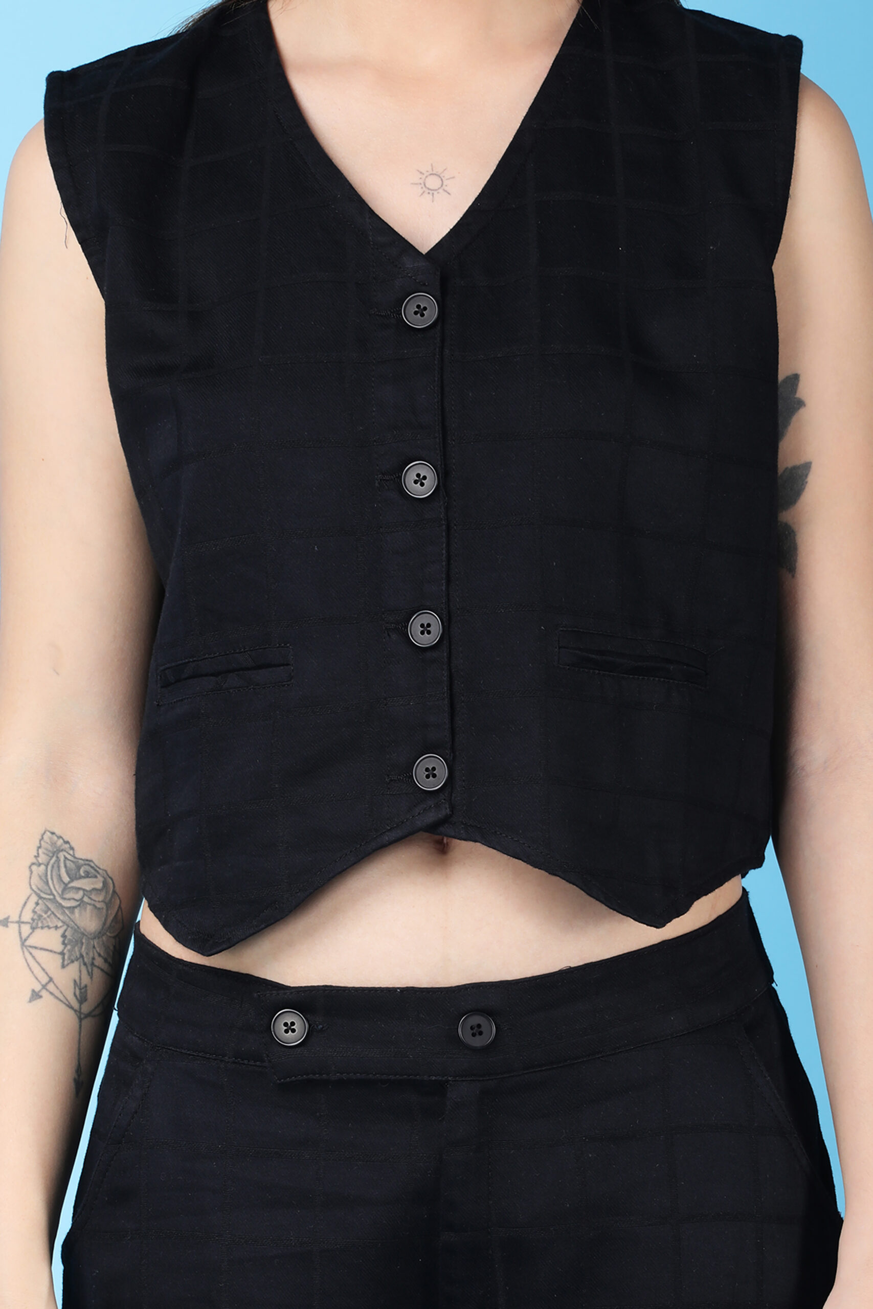 Women's Black Cotton Cargo Coord Set