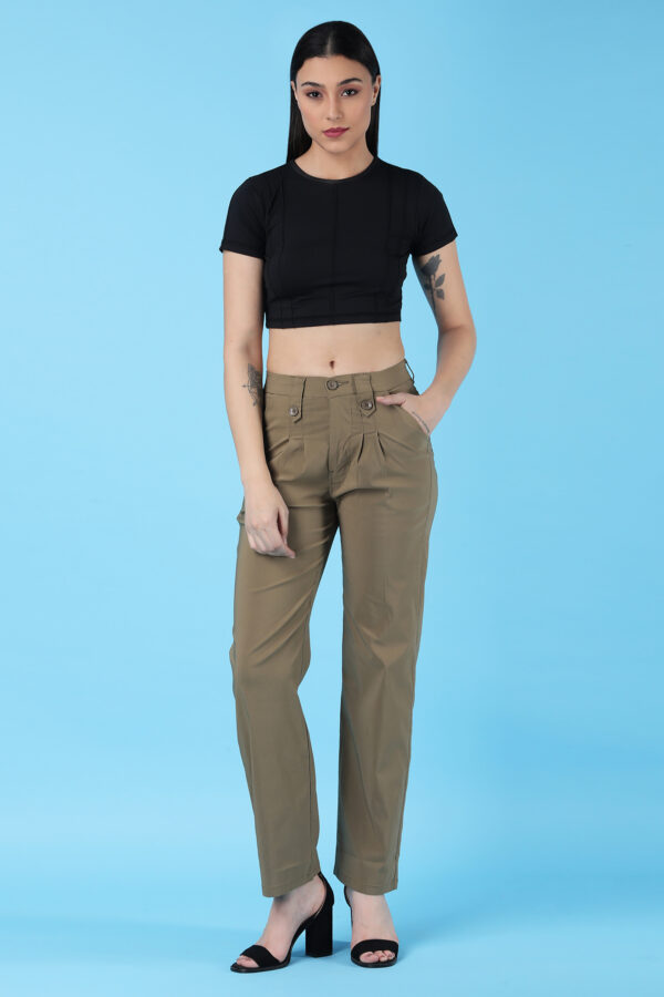 Women's Olive High-Rise Trousers