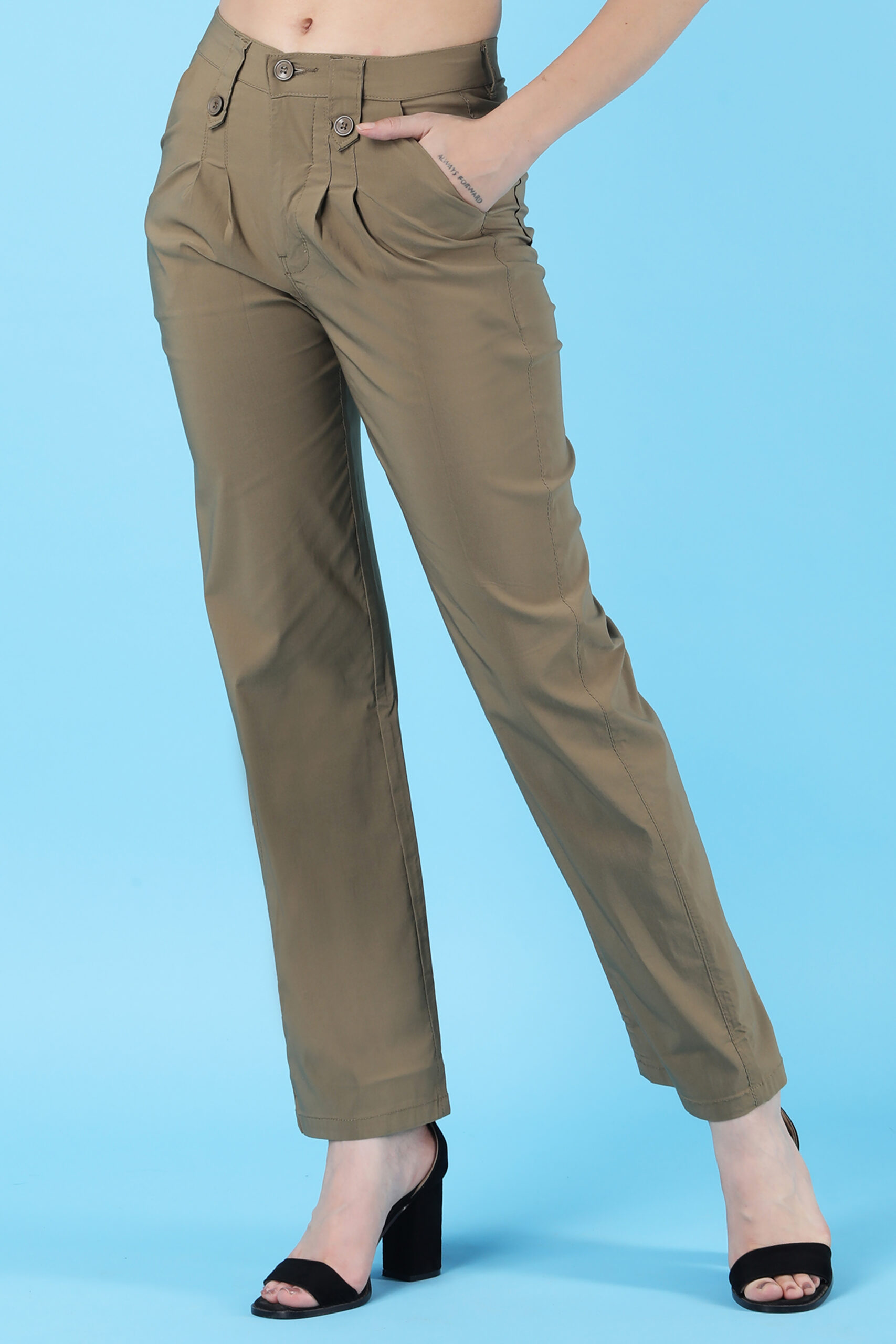 Women's Olive High-Rise Trousers