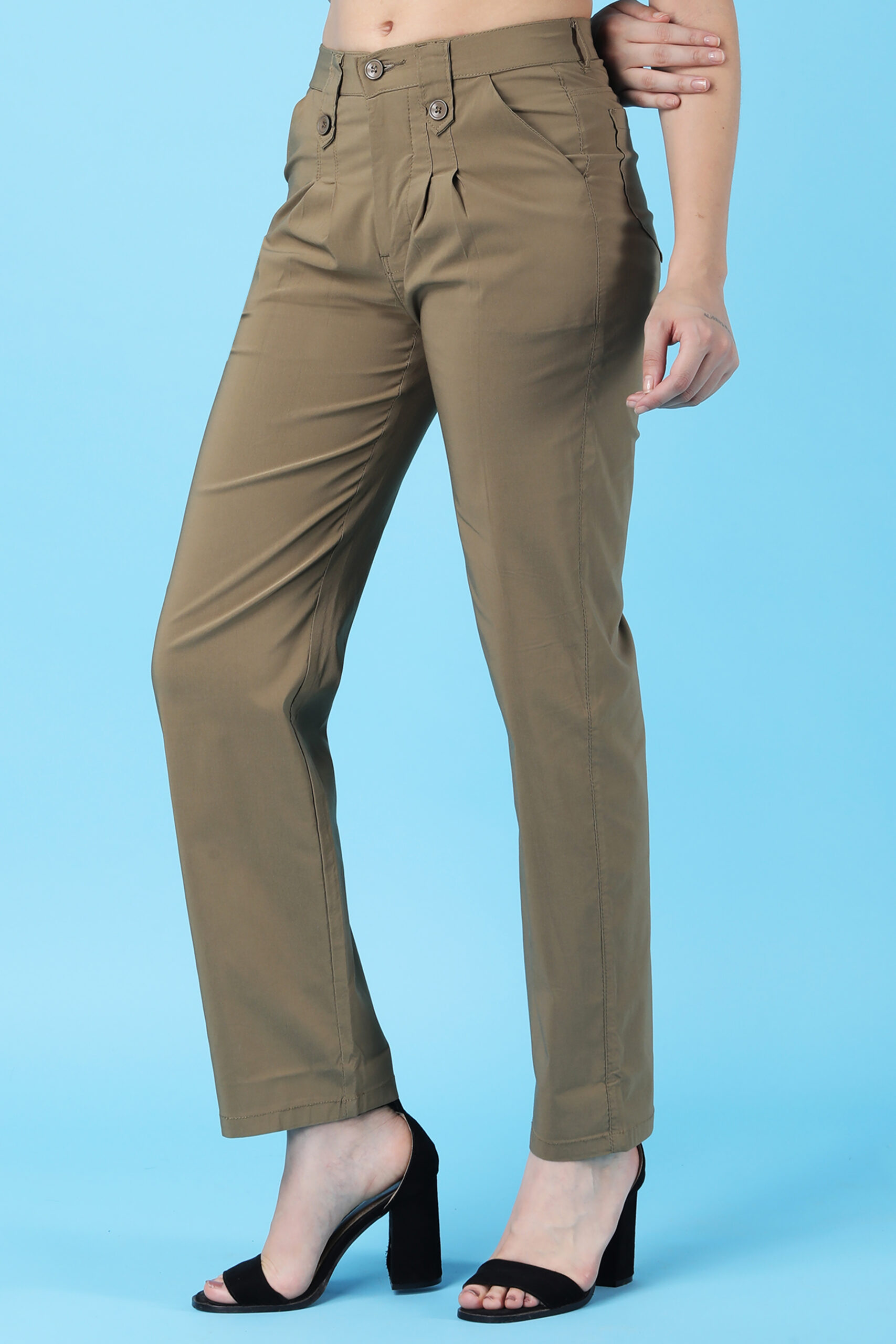 Women's Olive High-Rise Trousers