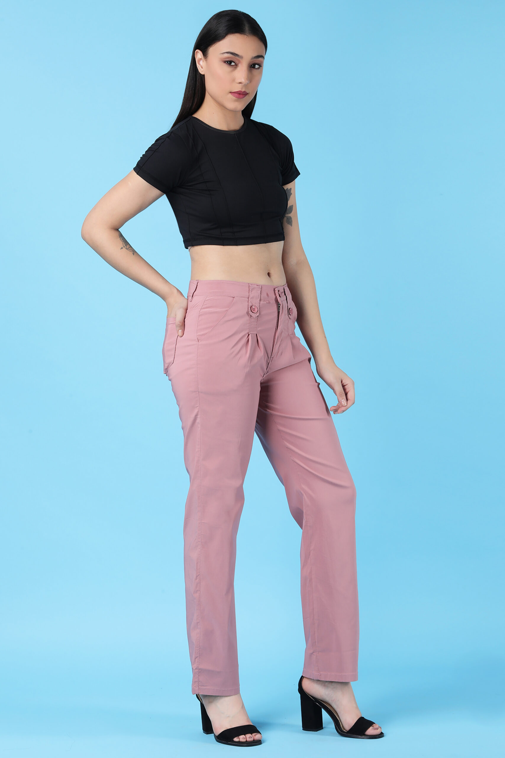 Women's Pink High-Rise Trousers