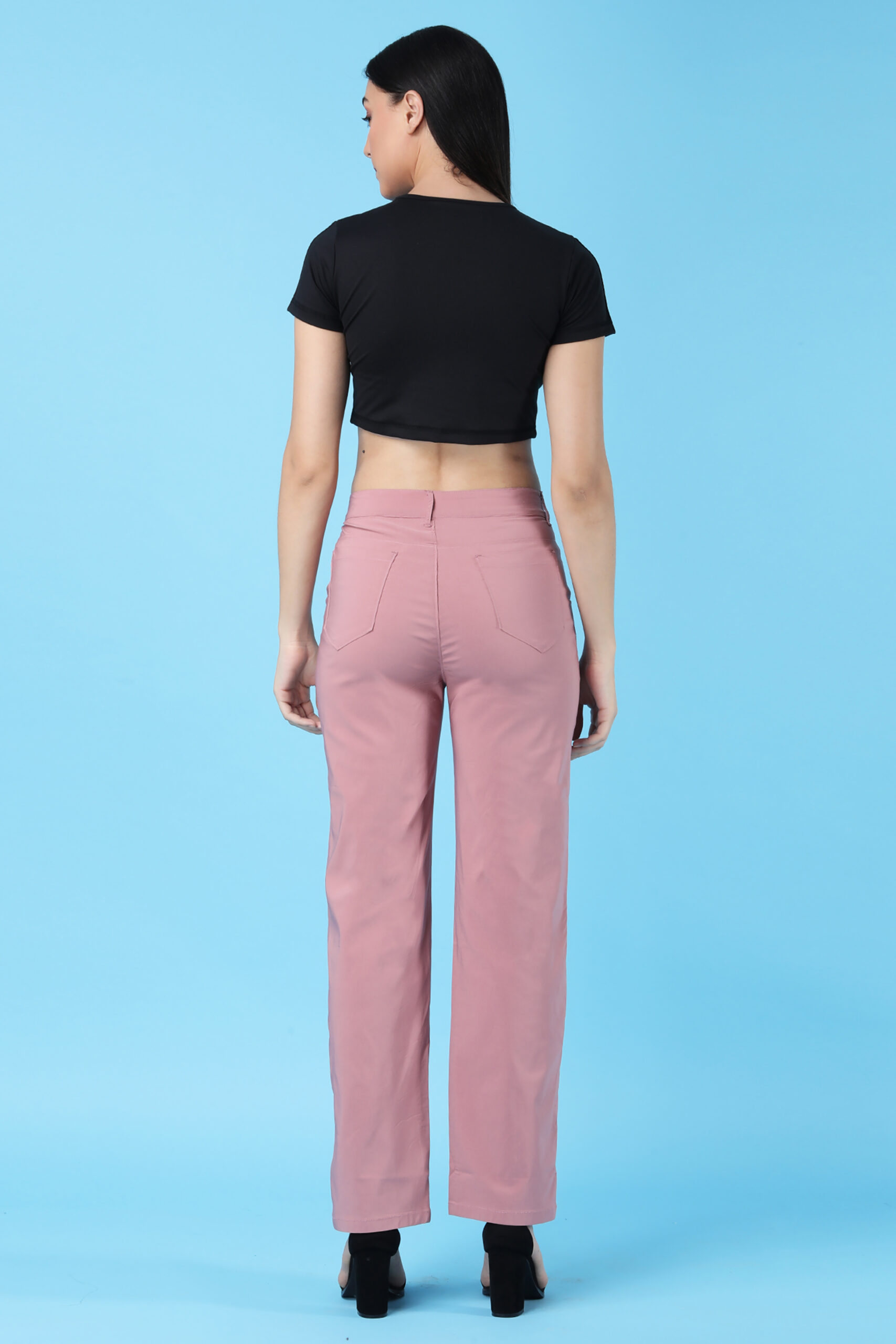 Women's Pink High-Rise Trousers