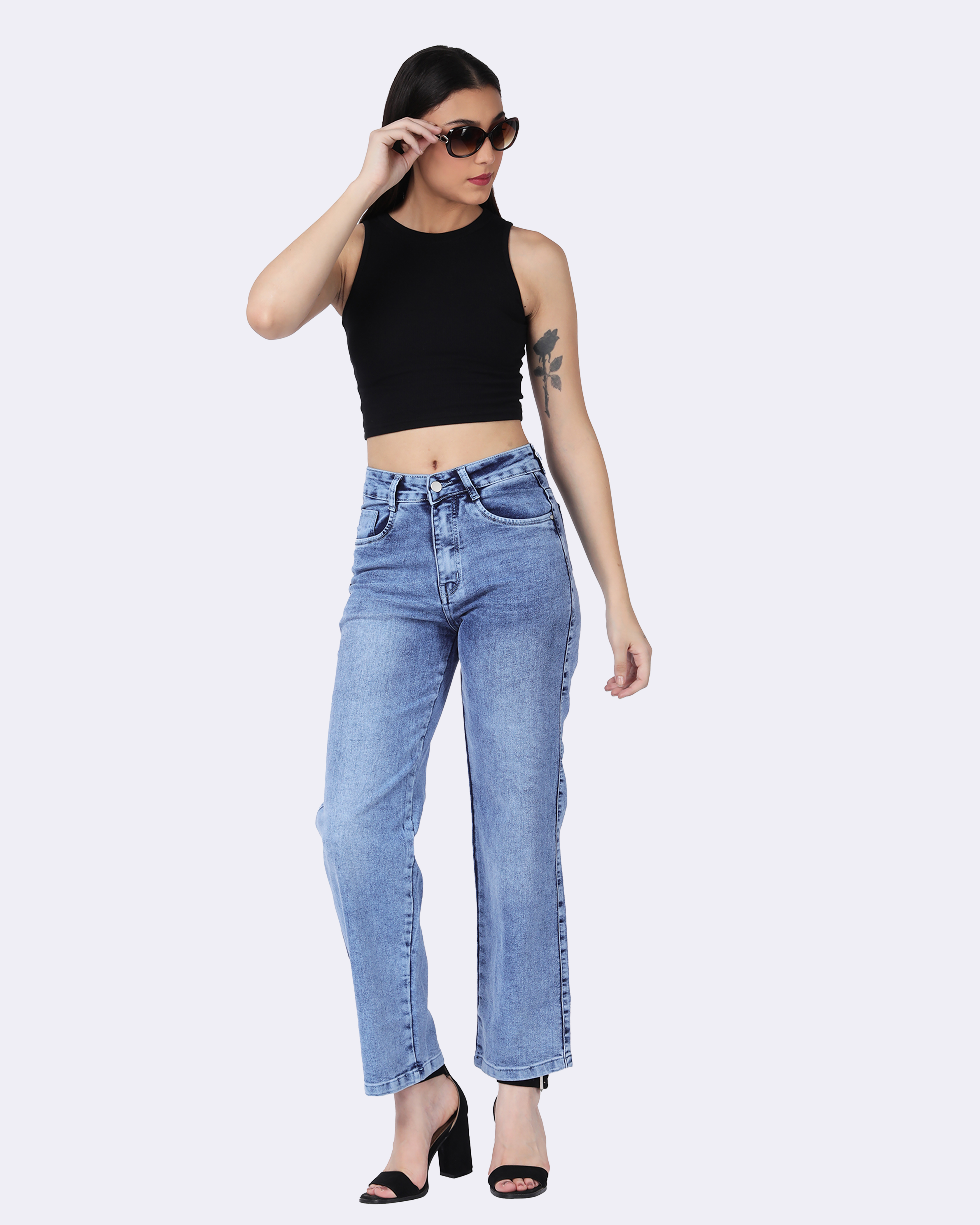 Women's Light Blue High Waist Straight Fit Jeans