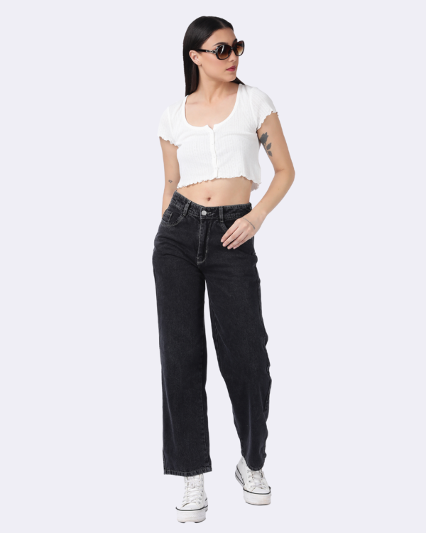 Women's Black High Waist Straight Fit Jeans