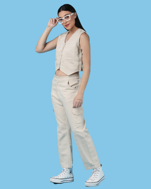 Women's Beige Cotton Cargo Coord Set