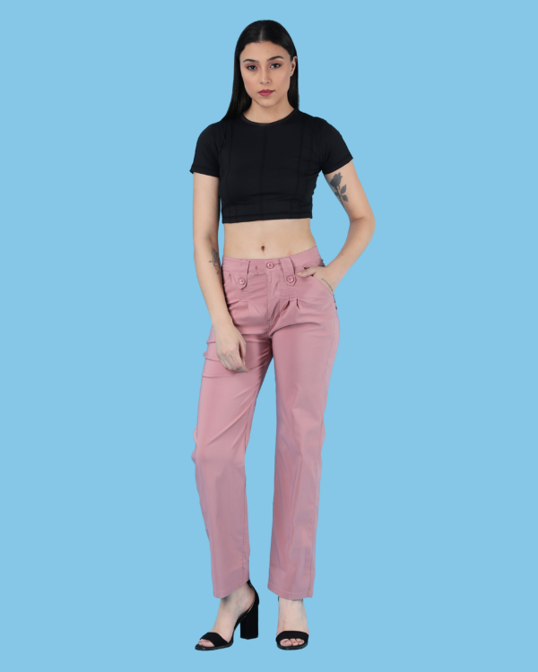 Women's Pink High-Rise Trousers