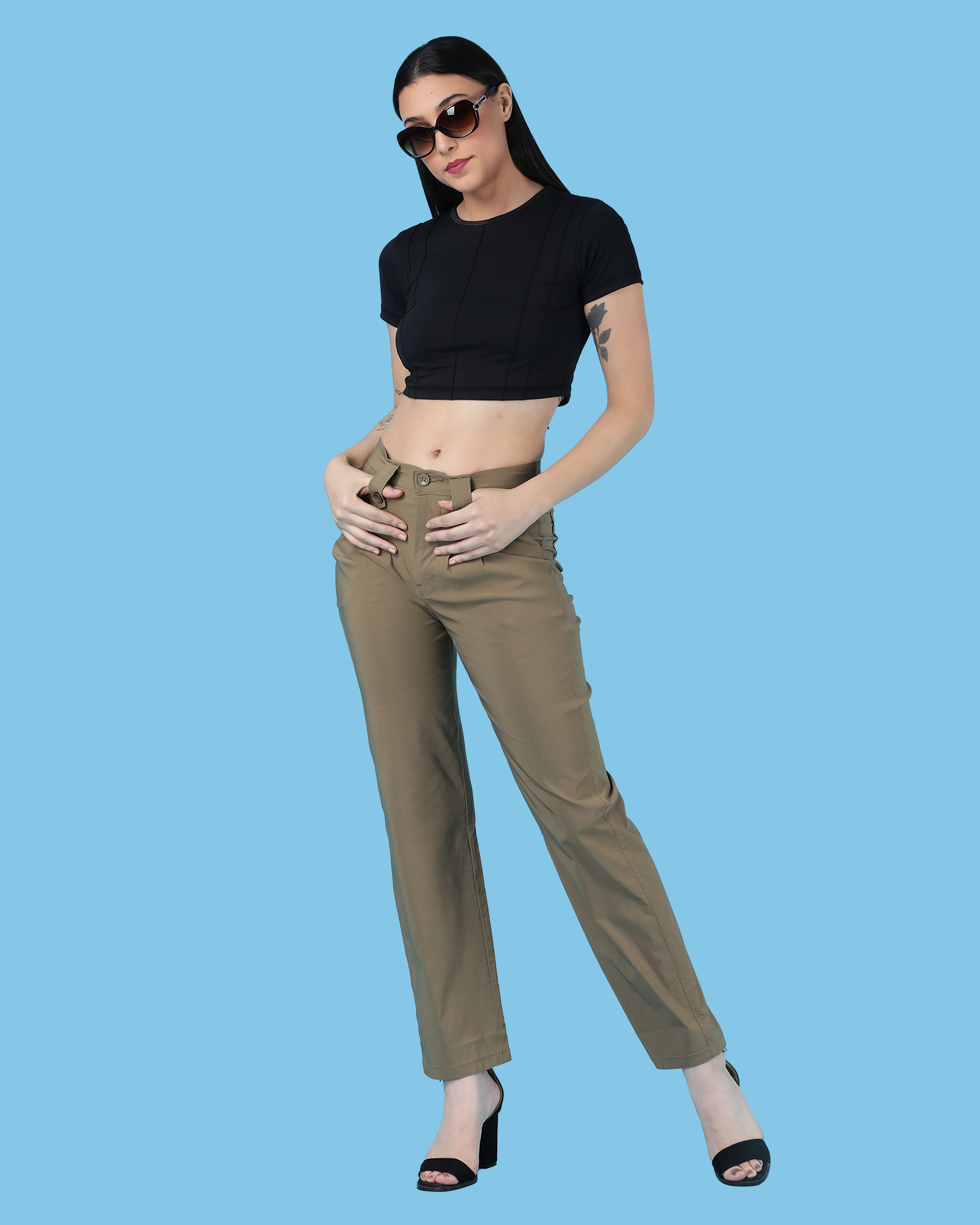 Women's Olive High-Rise Trousers